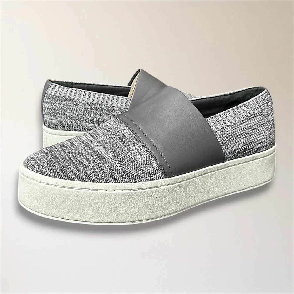 Vince Womens 9‎ Gray Knit Platform Slip On Sneakers Leather Comfort